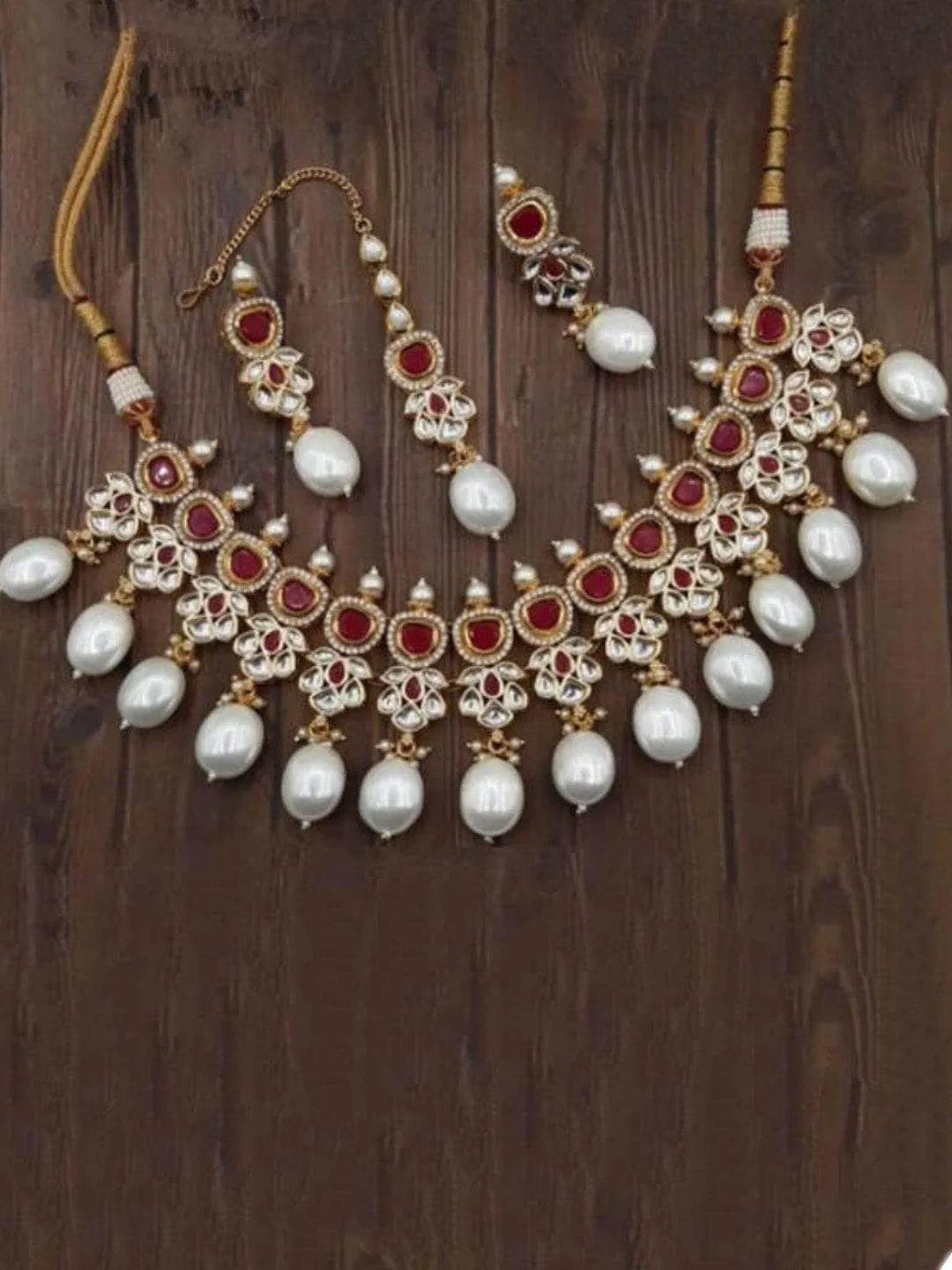 Ad Kundan Drop Pearls Necklace Set