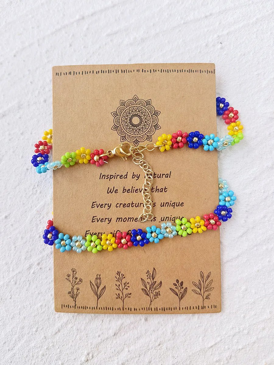 Adjustable Drawstring Beaded Bracelet Bohemian Daisy