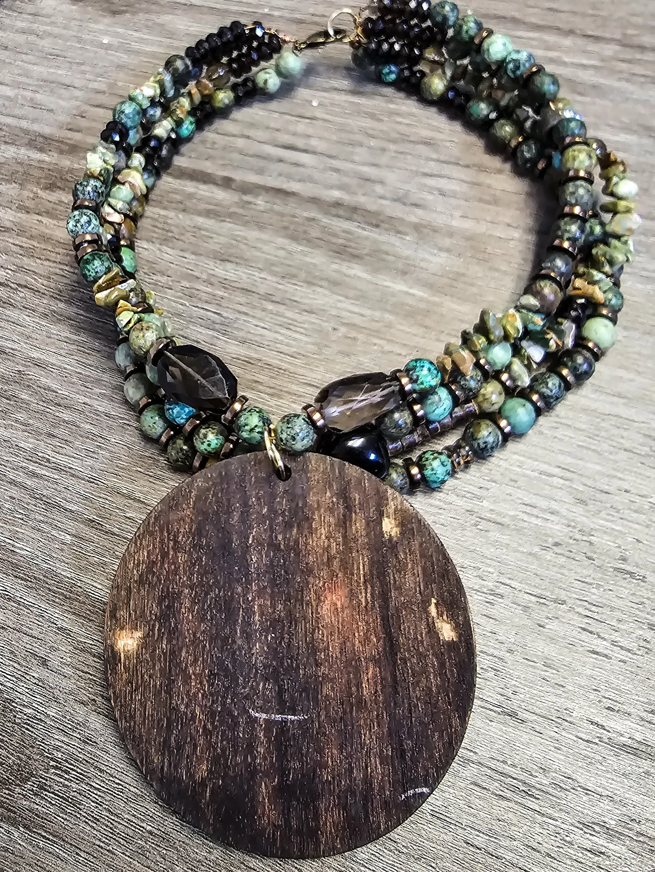 African Turquoise and Smoky Quartz Choker