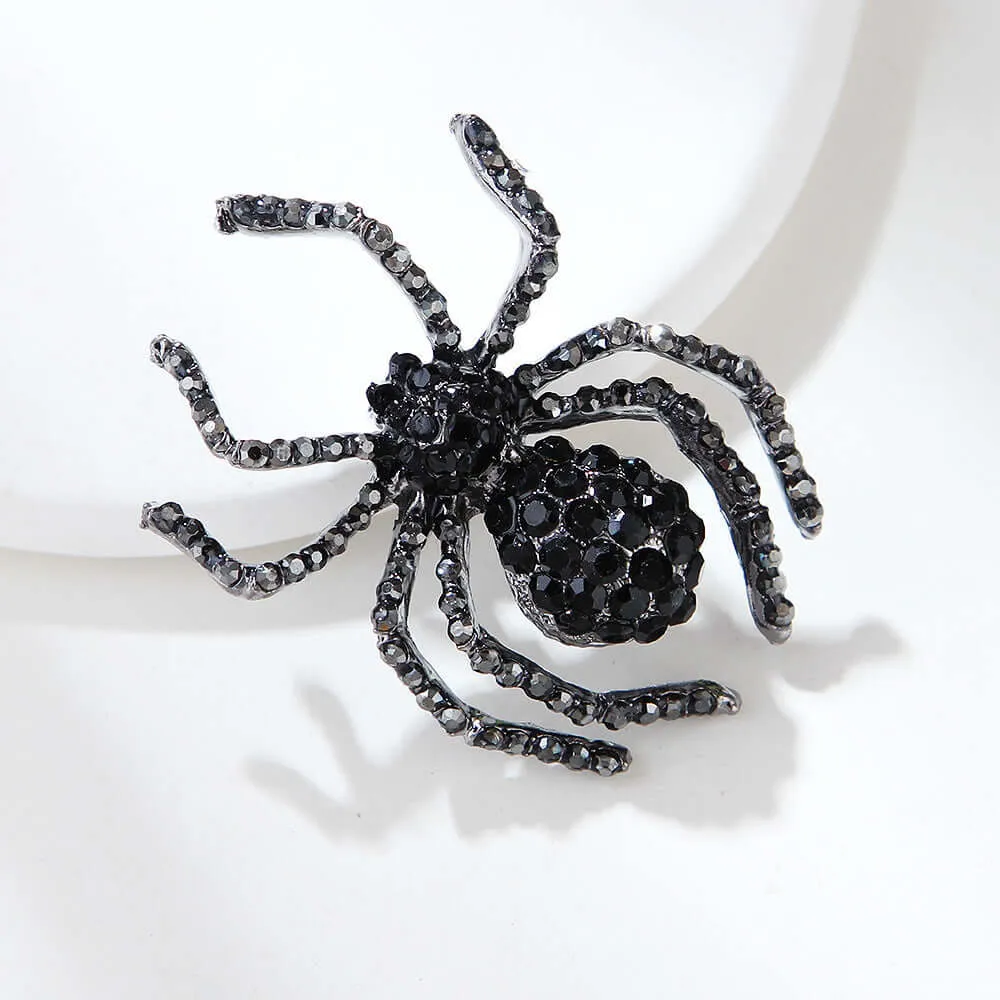 Alloy Vintage Black Diamond Spider Brooch