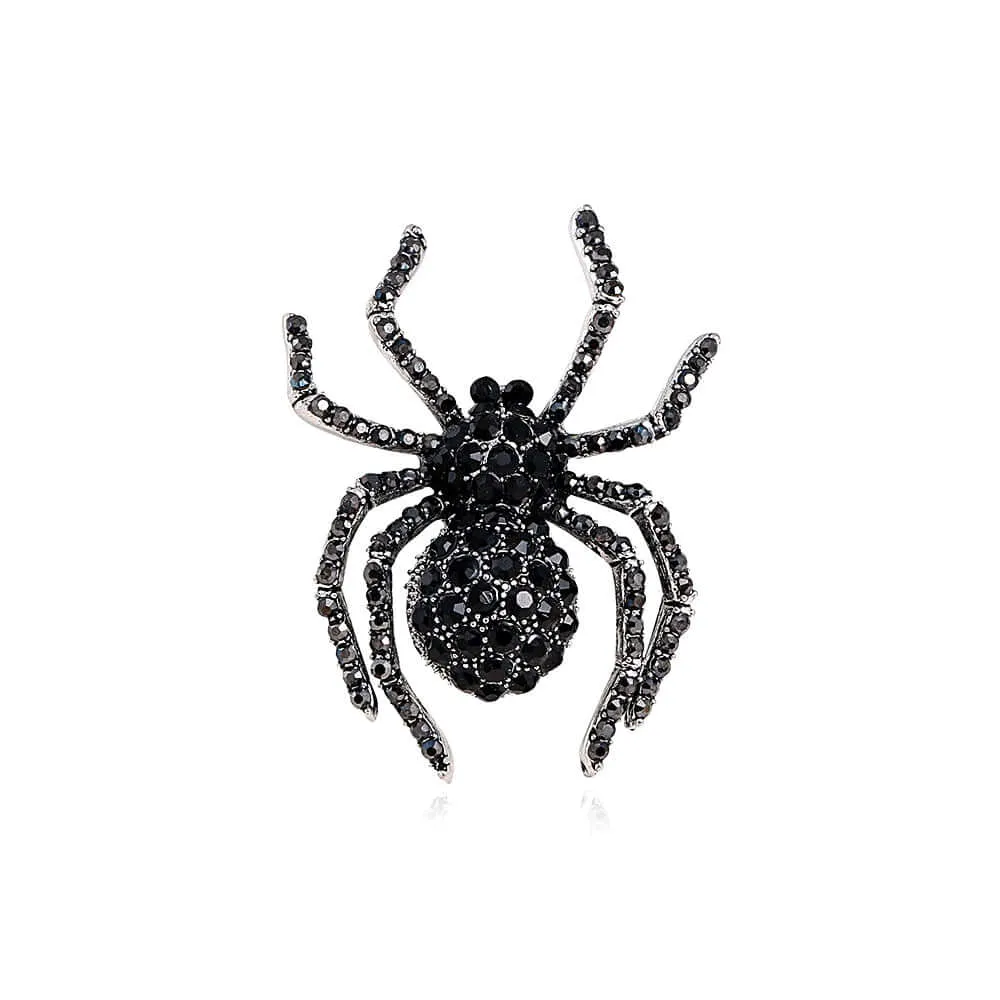 Alloy Vintage Black Diamond Spider Brooch