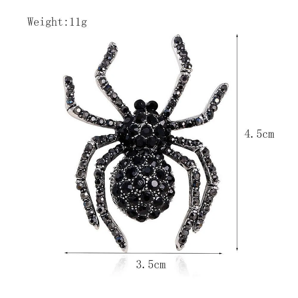 Alloy Vintage Black Diamond Spider Brooch