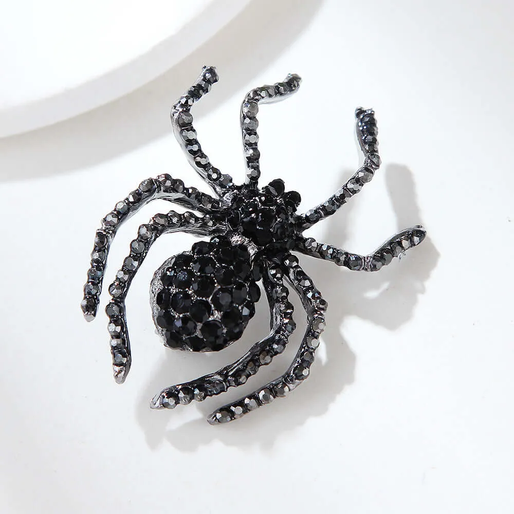 Alloy Vintage Black Diamond Spider Brooch