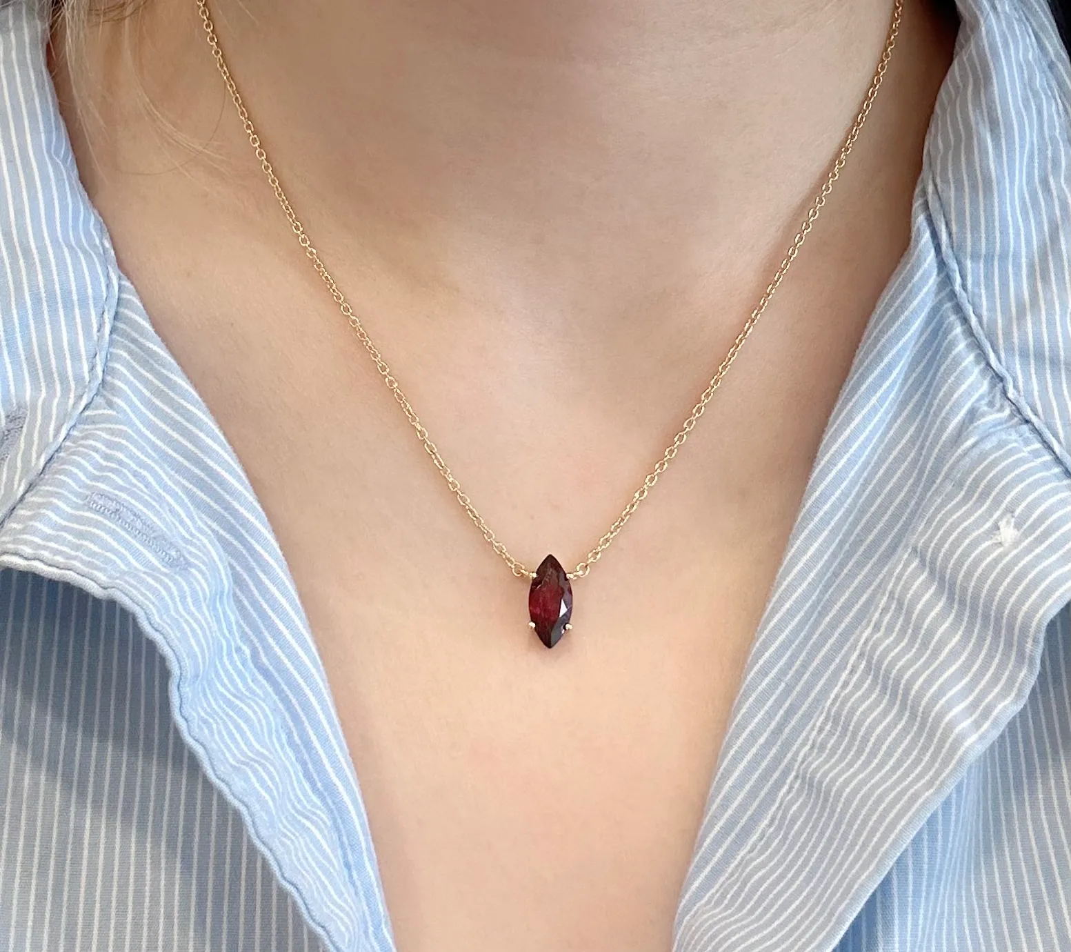 Amare Wear January Marquise Birthstone Necklace Garnet