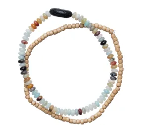 Amazonite with Black Lava Stone   Wooden Beads