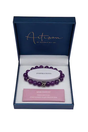 Amethyst Stainless Leaf Charm 10mm Bracelet