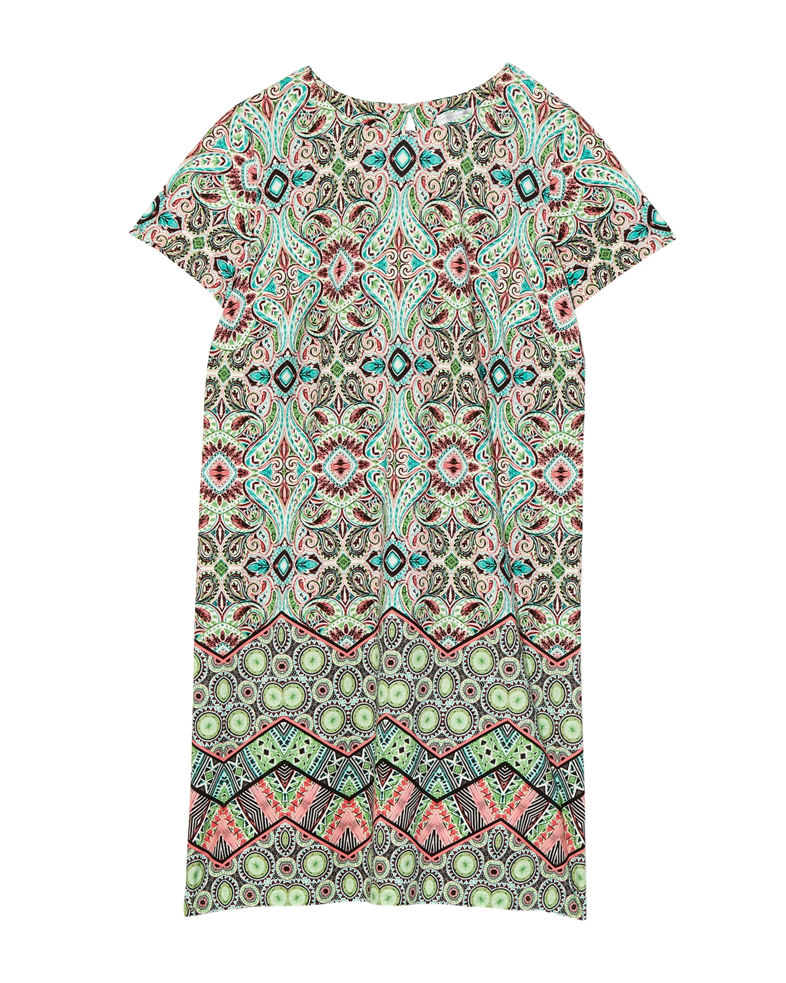 Amina Short Sleeve Shift Dress | Kelly Green / Pink