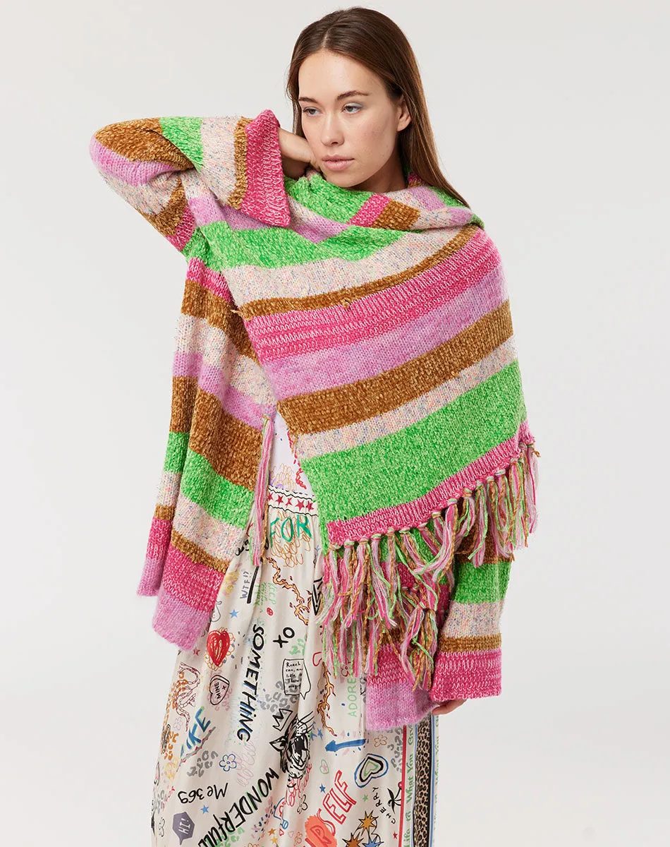 Angie Fringed Knitted Colorful Scarf