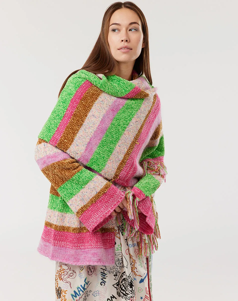 Angie Fringed Knitted Colorful Scarf