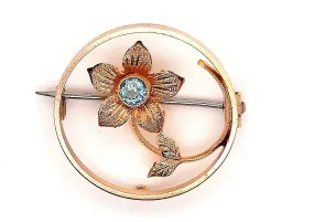 Antique 15ct Yellow Gold Garnet Flower Brooch Circa 1900