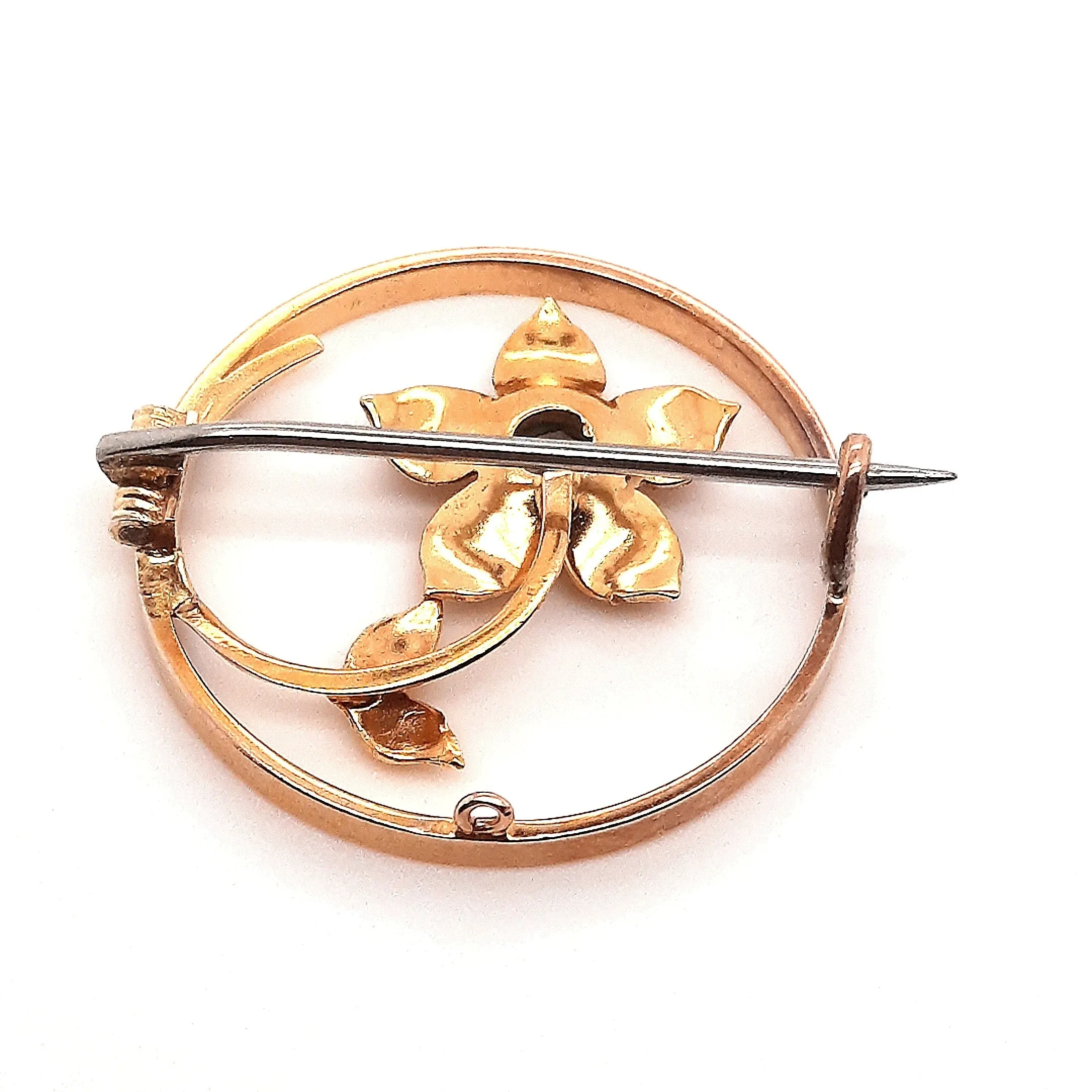 Antique 15ct Yellow Gold Garnet Flower Brooch Circa 1900