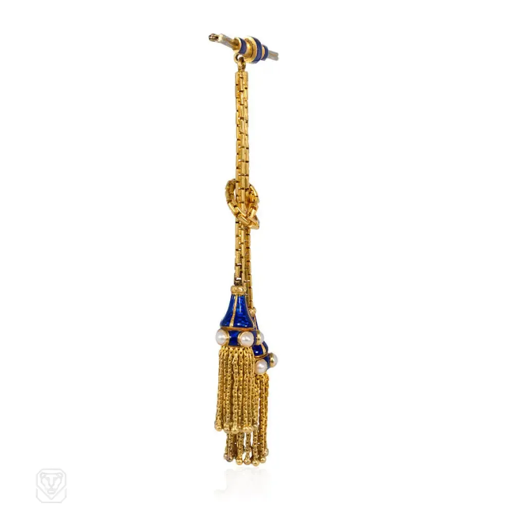 Antique gold and enamel tassel brooch