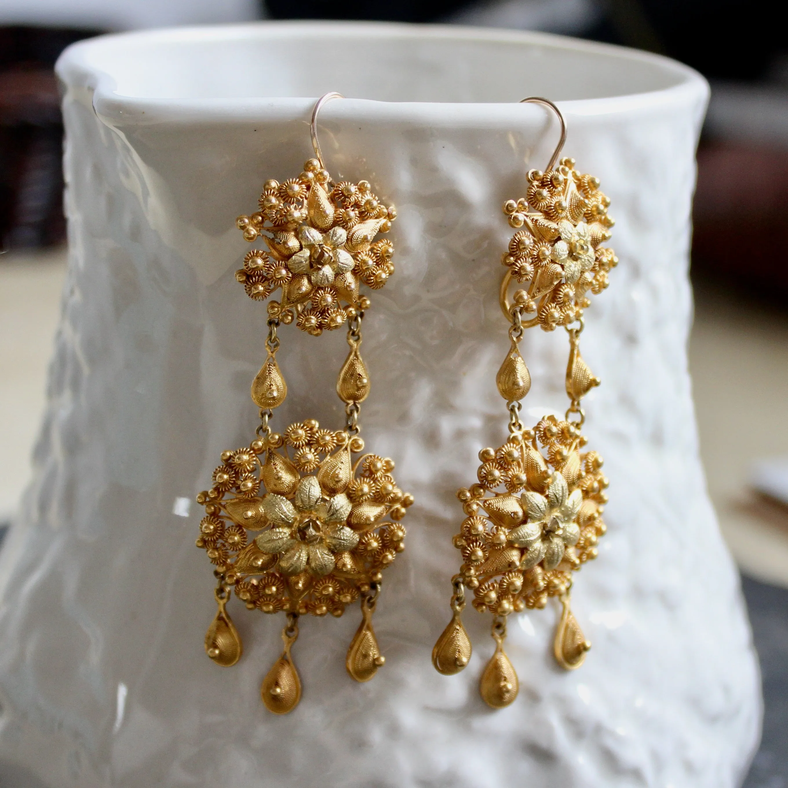 Antique Gold Plated Filigree Statement Earrings