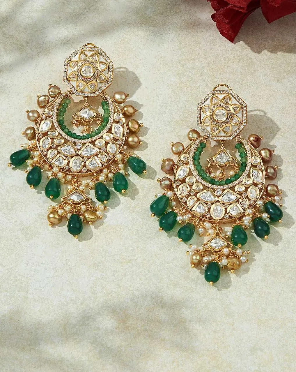 Antique Kundan Polki Chandelier Earrings