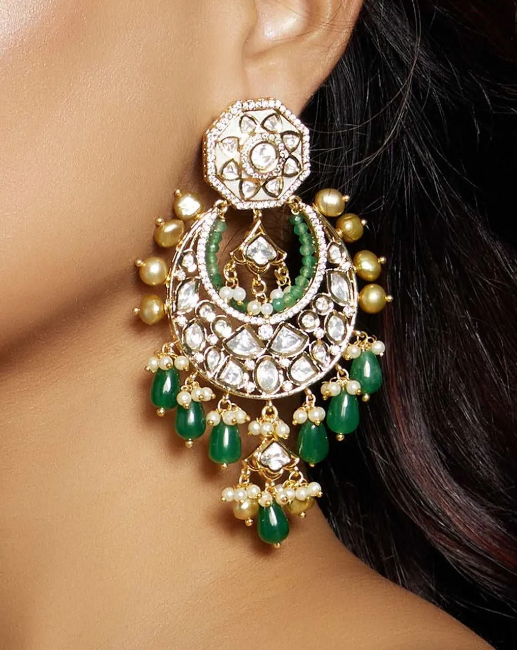 Antique Kundan Polki Chandelier Earrings