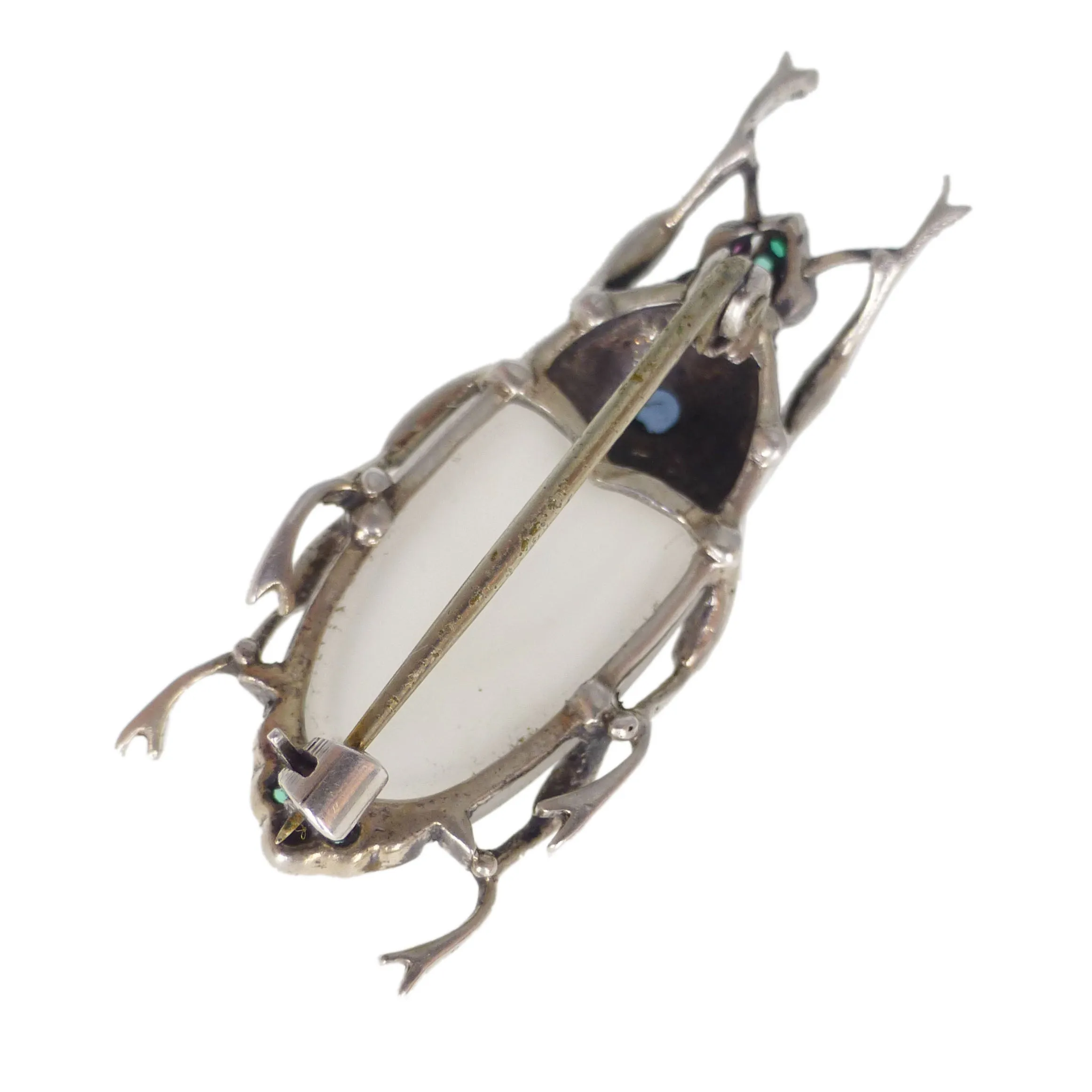 Antique Silver Camphor Glass Paste Insect Brooch