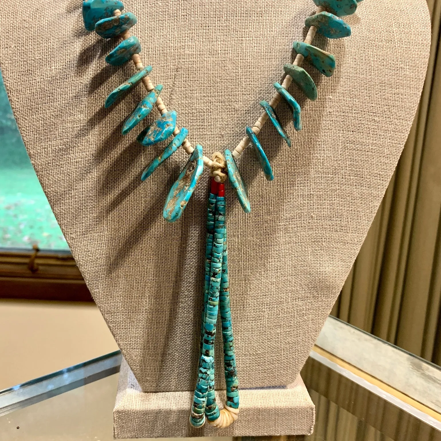 Antique Turquoise and Shell Necklace with Jaclas