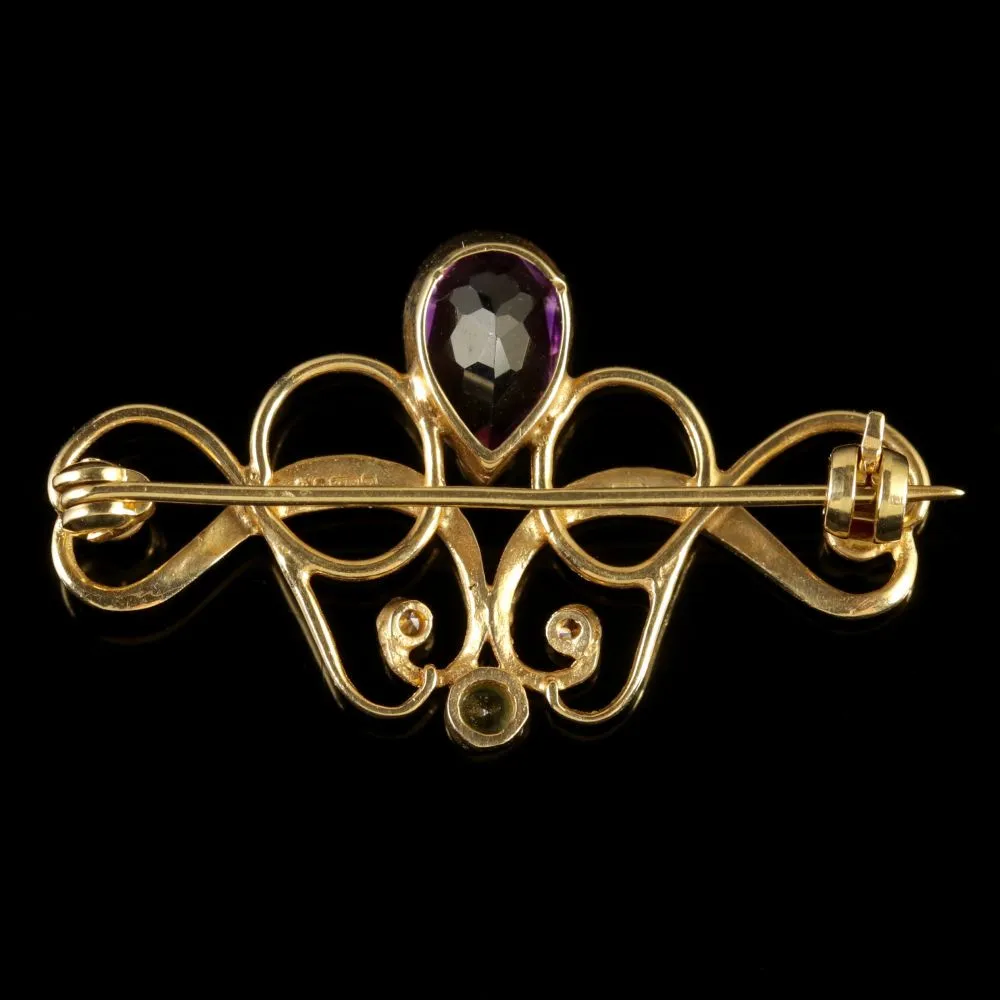 Antique Victorian 9Ct Gold Amethyst Suffragette Brooch Circa 1900