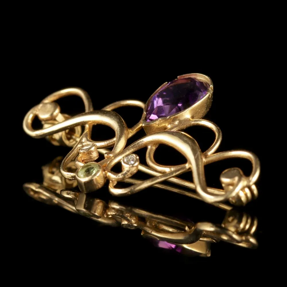 Antique Victorian 9Ct Gold Amethyst Suffragette Brooch Circa 1900