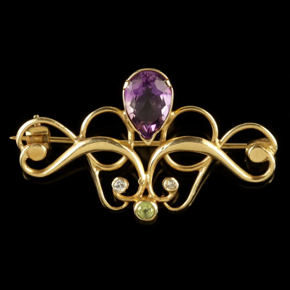 Antique Victorian 9Ct Gold Amethyst Suffragette Brooch Circa 1900