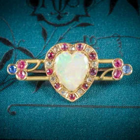 Antique Victorian Opal Ruby Diamond Sapphire Brooch 18Ct Gold