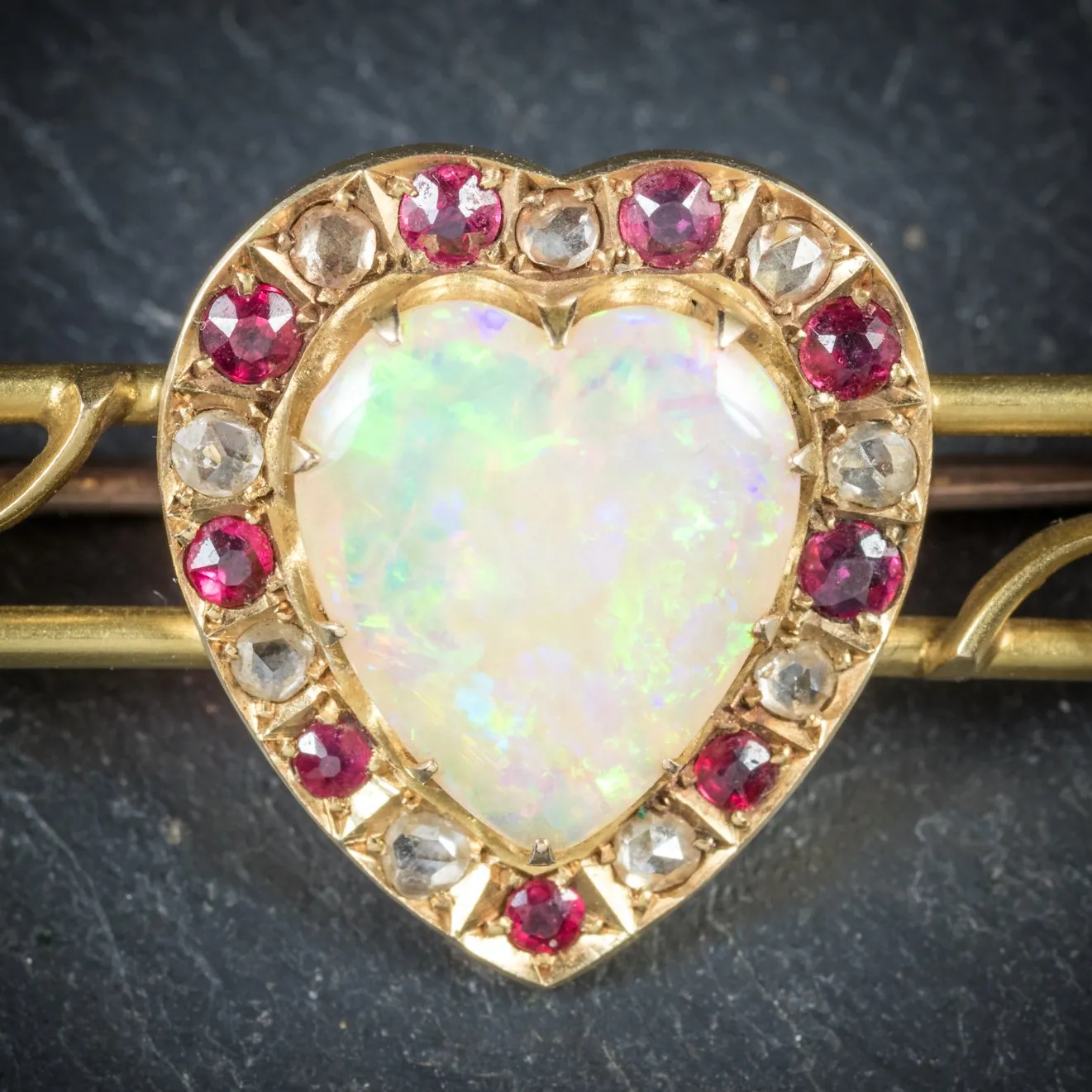 Antique Victorian Opal Ruby Diamond Sapphire Brooch 18Ct Gold