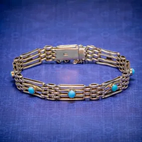 Antique Victorian Turquoise Gate Bracelet 9Ct Gold Circa 1900