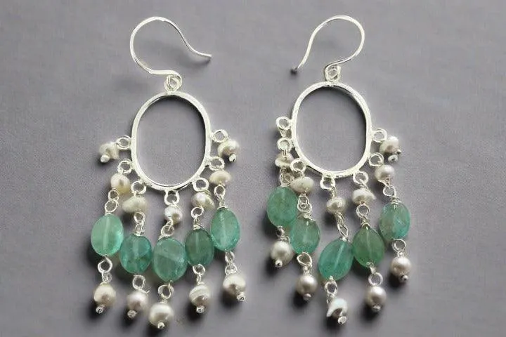 Aquamarine & pearl hoop earrings - sterling silver