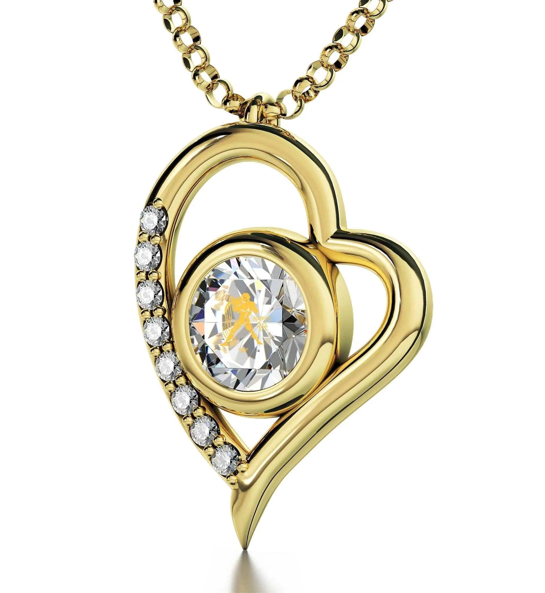 Aquarius Sign, 14k Gold Diamond Necklace, Swarovski