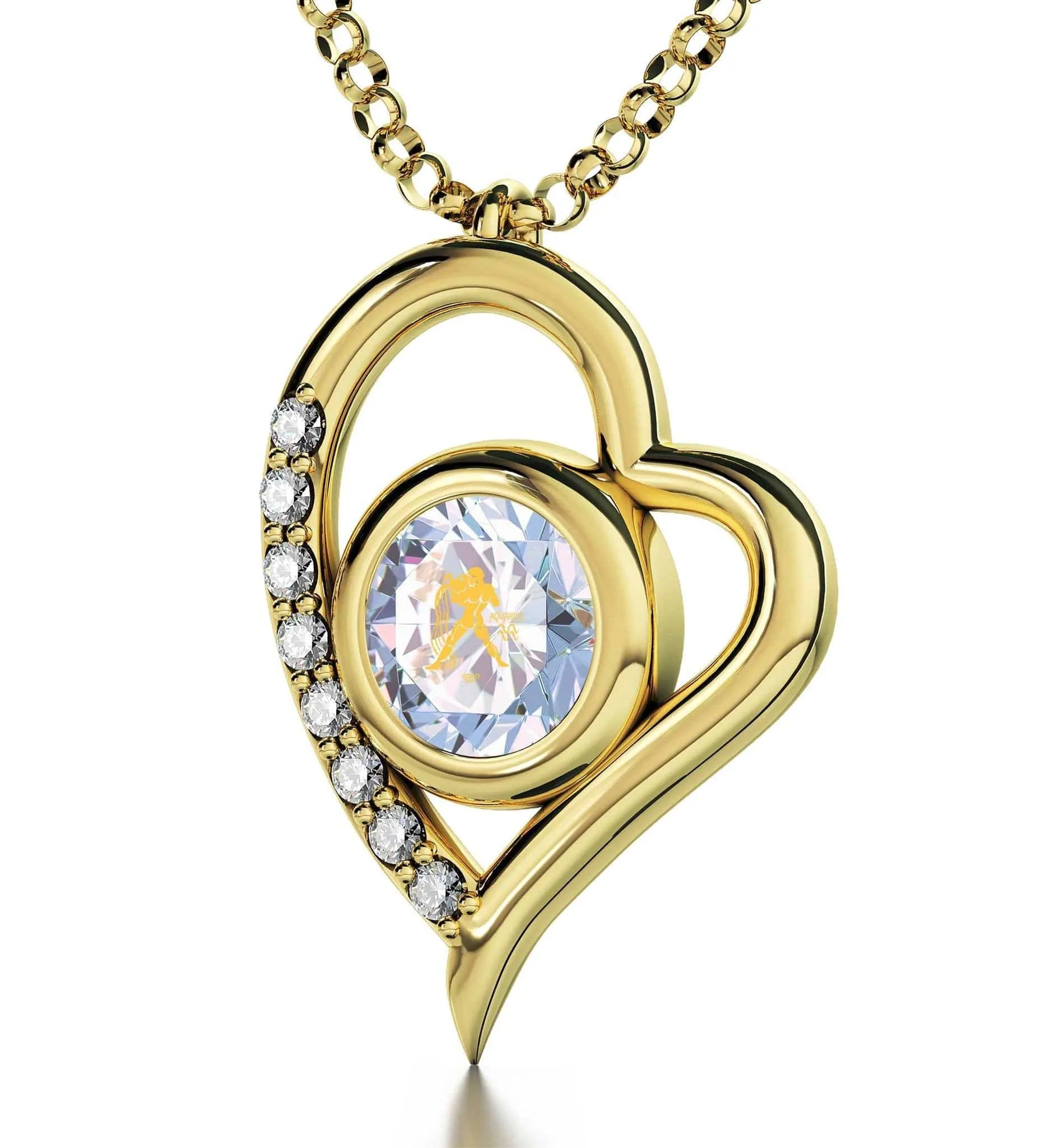 Aquarius Sign, 14k Gold Diamond Necklace, Swarovski