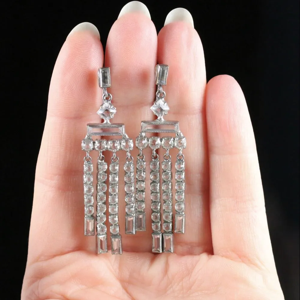 Art Deco Paste Silver Chandelier Earrings