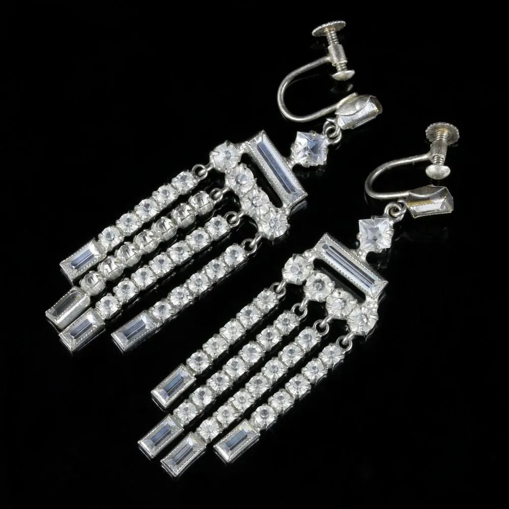 Art Deco Paste Silver Chandelier Earrings