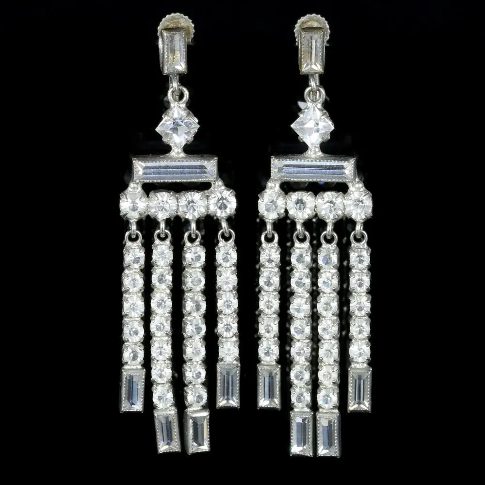 Art Deco Paste Silver Chandelier Earrings