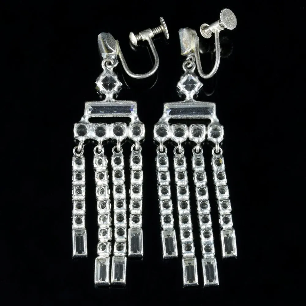 Art Deco Paste Silver Chandelier Earrings