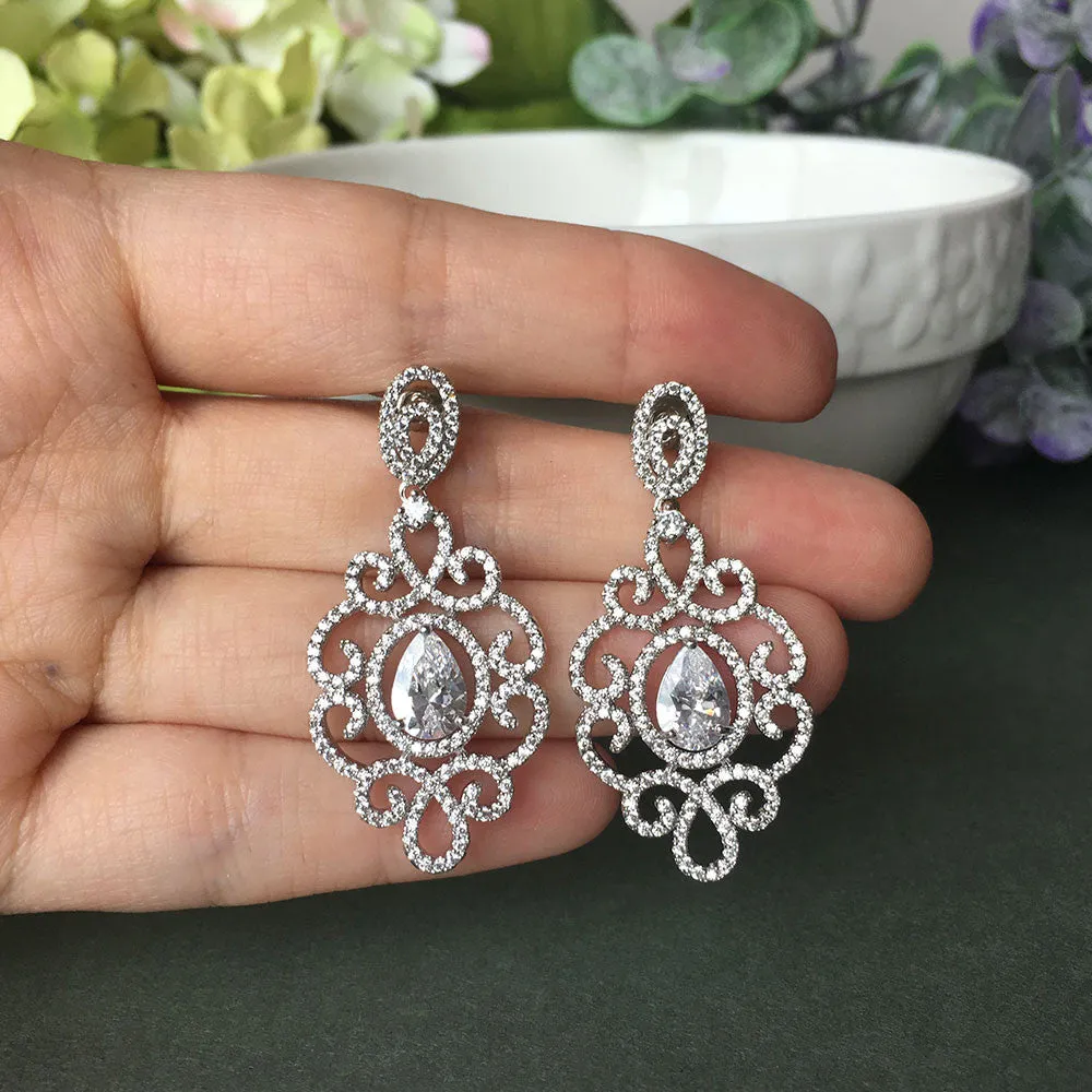 Art Nouveau Cubic Zirconia Micro-paved Chandelier Bridal Earrings