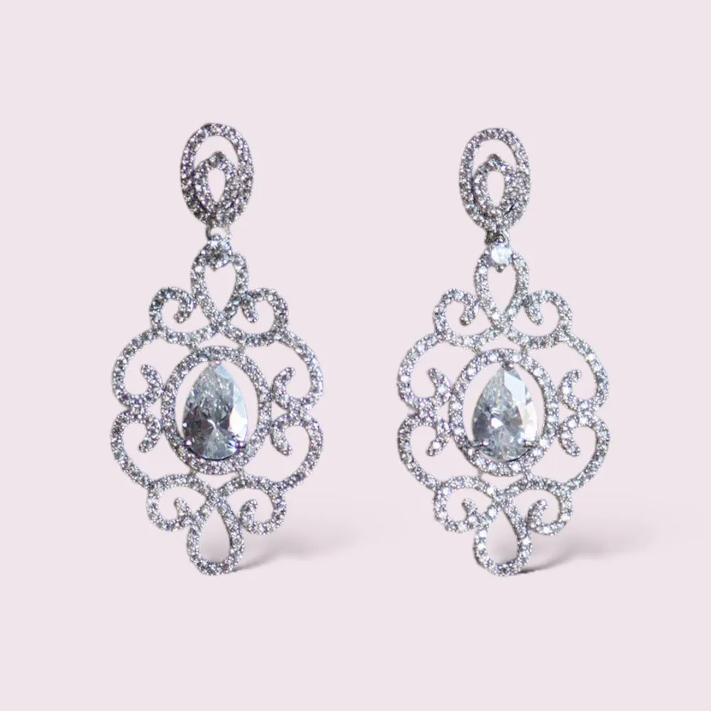 Art Nouveau Cubic Zirconia Micro-paved Chandelier Bridal Earrings