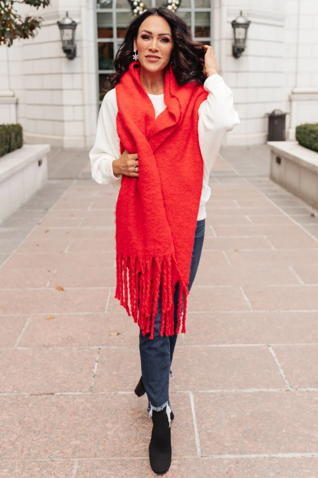 Artisan Fringe Scarf in Red