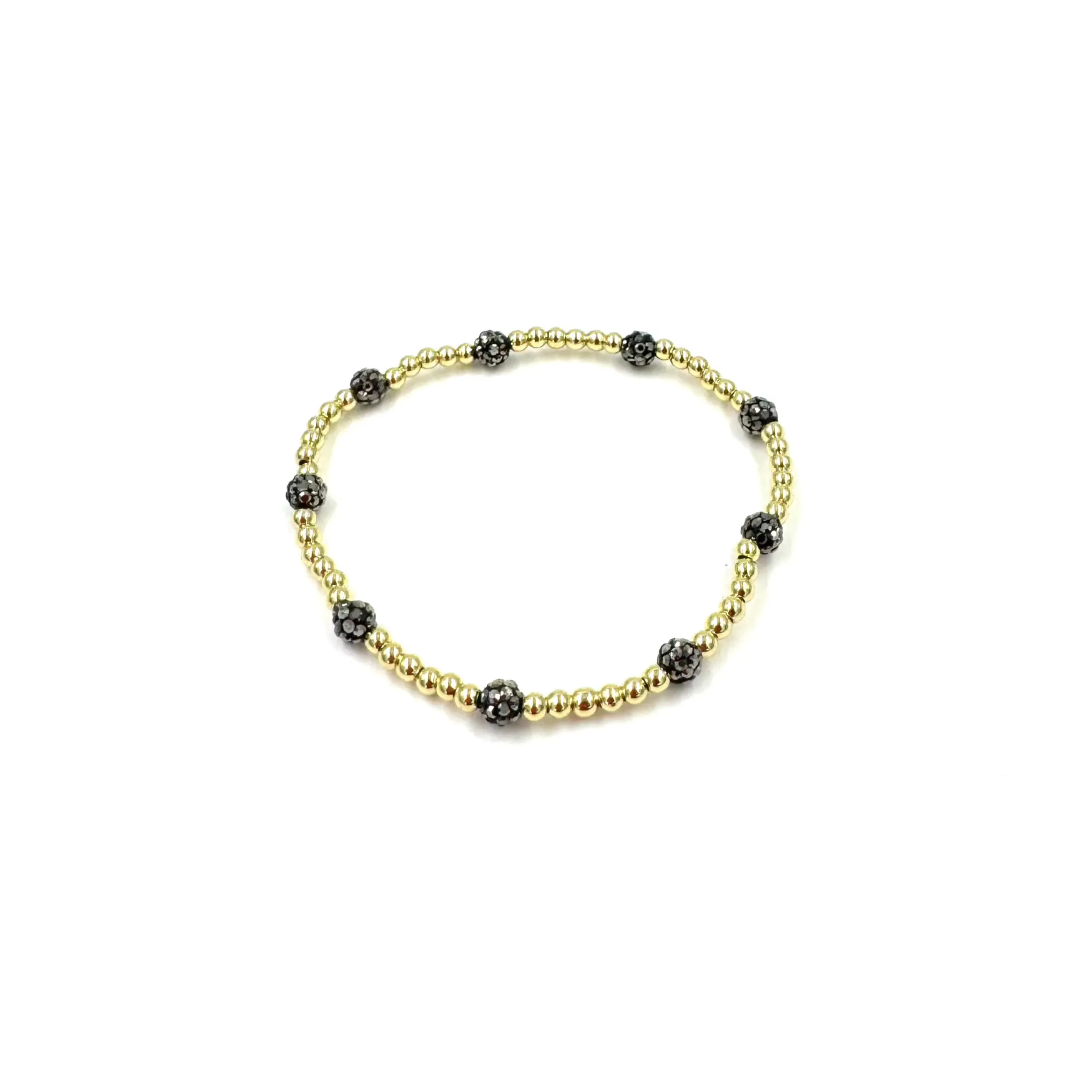 Ashley Gold Stainless Steel Gold Plated Assorted CZ Assorted Ball Cluster Stretch Beaded Design Bracelet