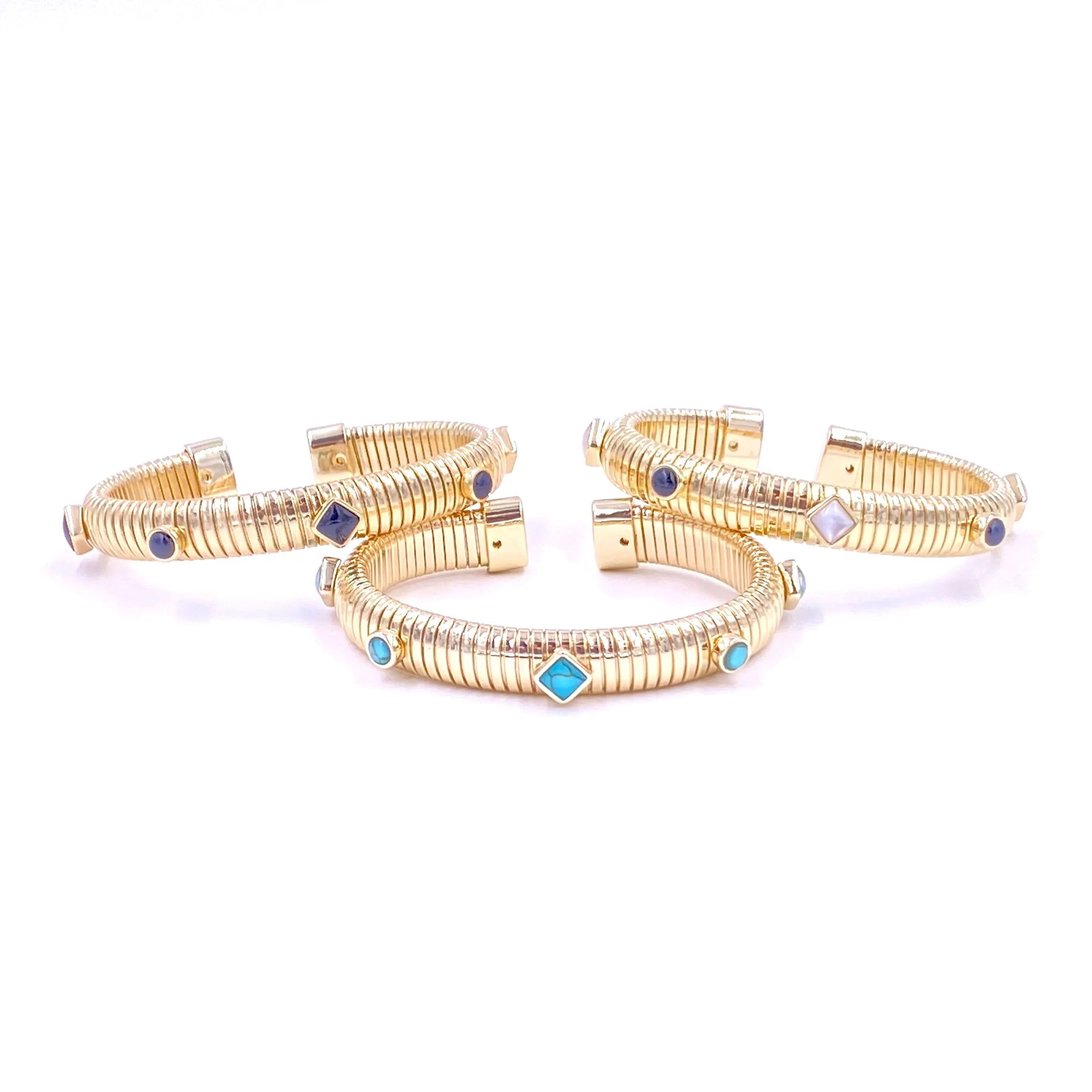 Ashley Gold Stainless Steel Gold Plated Enamel Shaped Design Slinky Bangle Bracelet