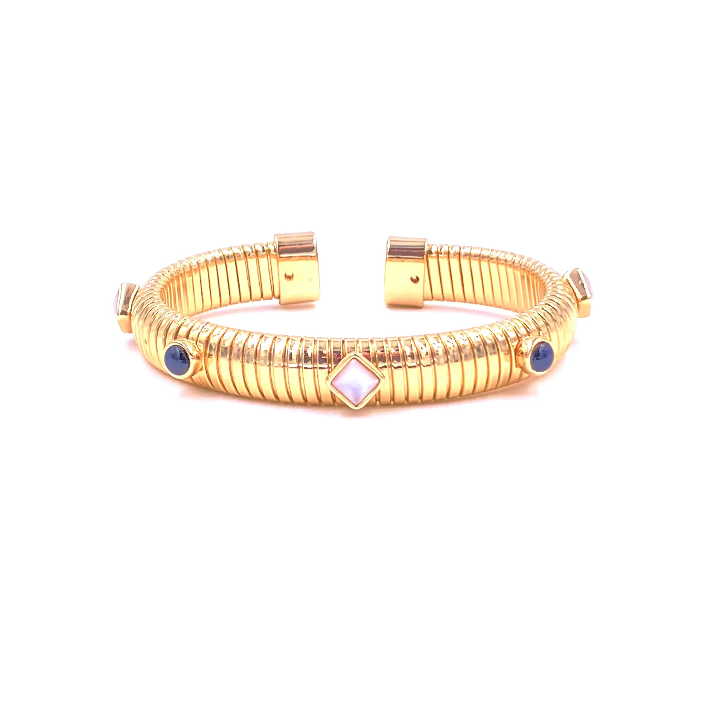 Ashley Gold Stainless Steel Gold Plated Enamel Shaped Design Slinky Bangle Bracelet