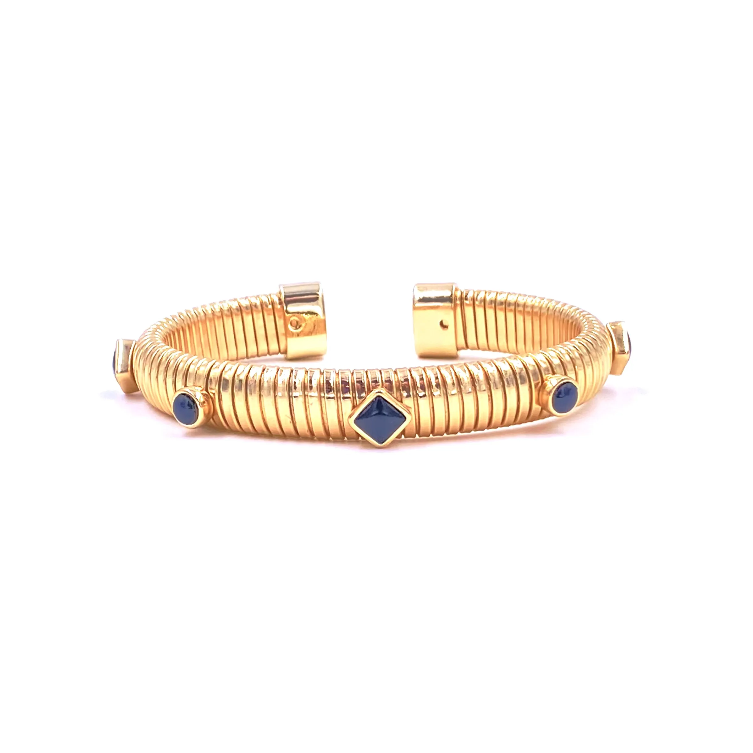 Ashley Gold Stainless Steel Gold Plated Enamel Shaped Design Slinky Bangle Bracelet