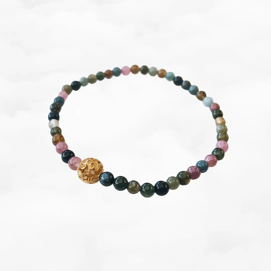 Auspicious Beaded Tourmaline Bracelet 4mm Gold