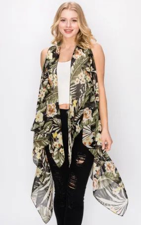 AV397 Floral Printed Scarf Long Vest