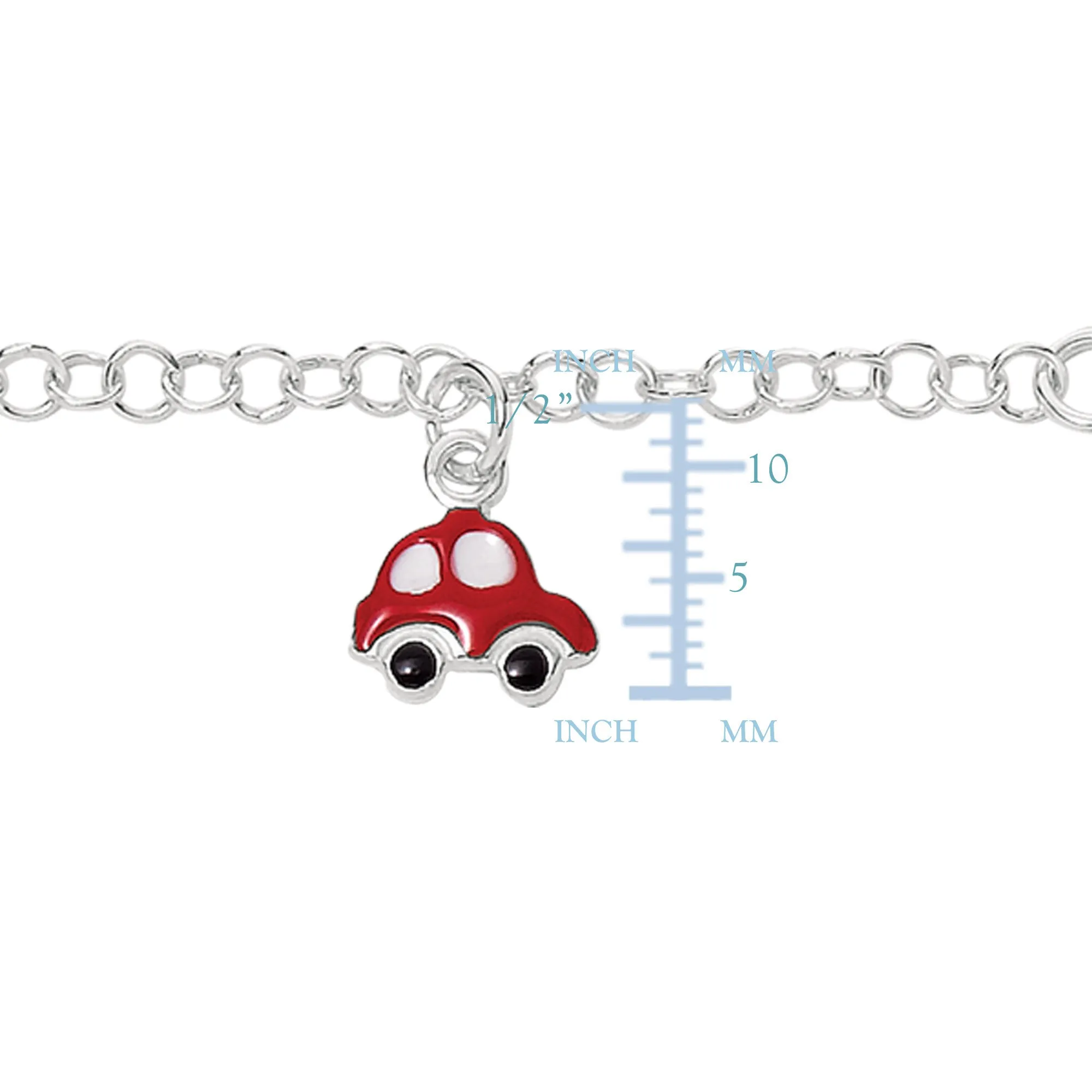 Baby Bracelet With Colorful Dangling Car Charms In Sterling Silver - 6 Inches