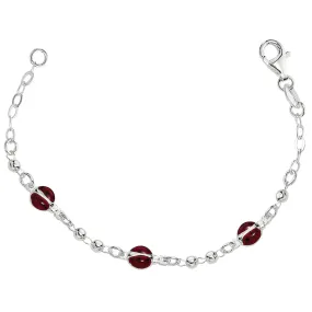 Baby Bracelet With Enameled Ladybug Charms In Sterling Silver - 6 Inches