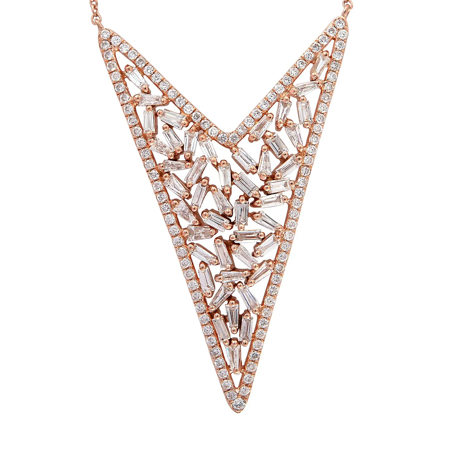 Baguette Diamond Arrow Design 18K Solid Rose Gold Chain Necklace Jewelry Gift