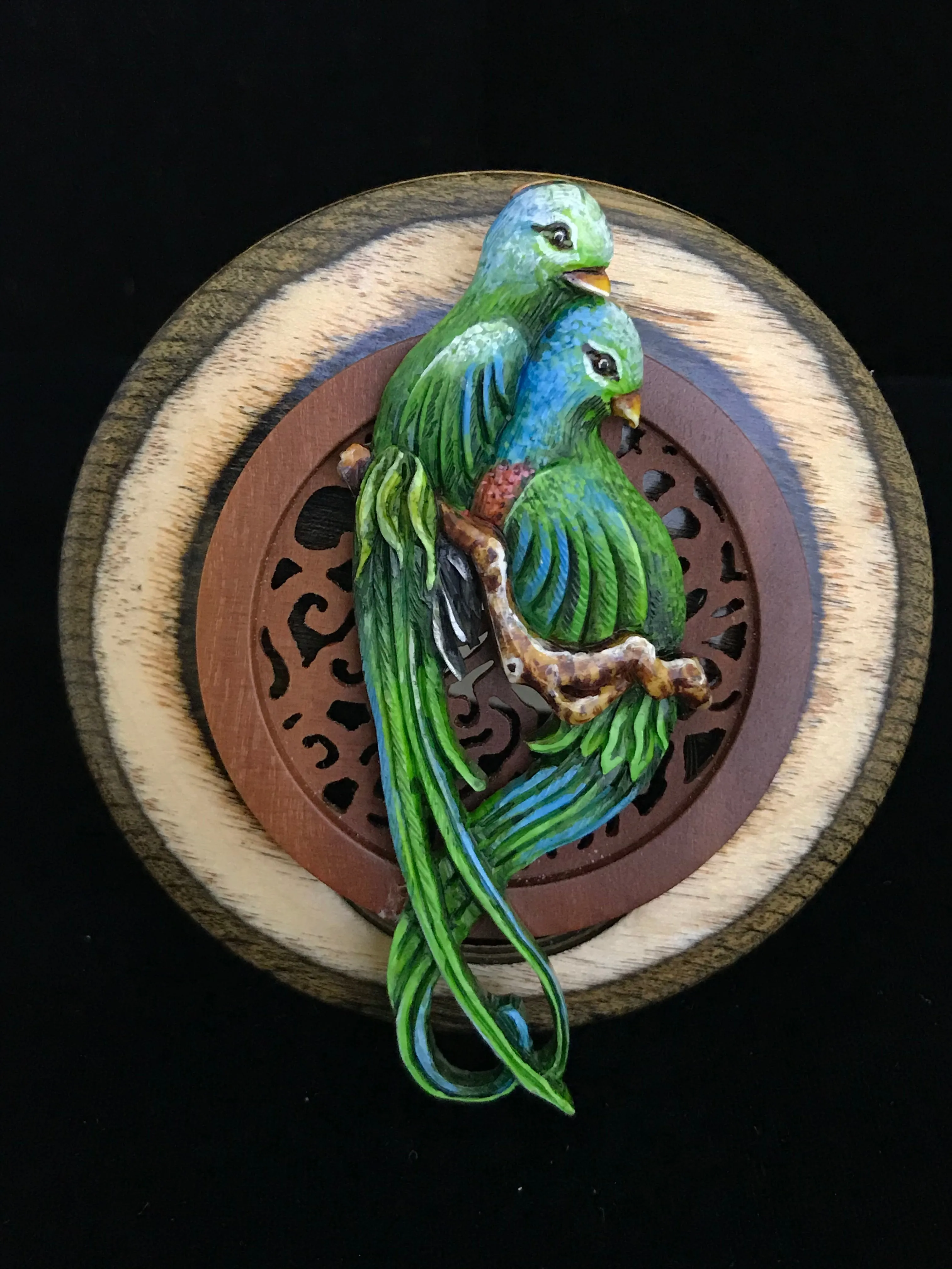 Balinese Parrots with Carved Wood Magnet