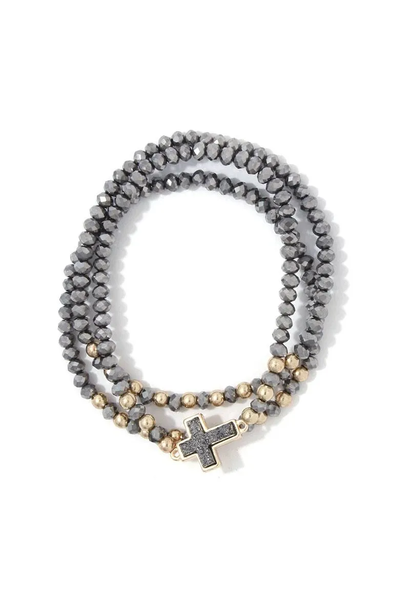 Beaded Cross Charm Stretch Bracelet