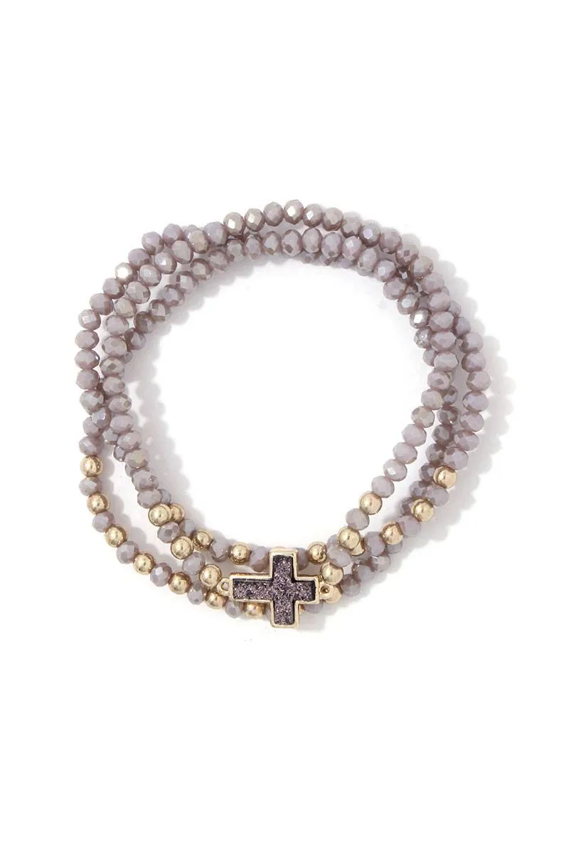 Beaded Cross Charm Stretch Bracelet