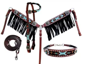 Beaded Southwestern 4 Piece Headstall Set